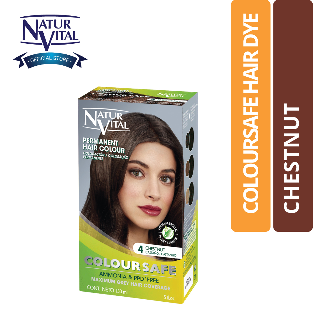 Thuốc Nhuộm Dưỡng Tóc NaturVital Colour Safe Permanent Hair Dye Chiết Xuất Lúa Mì & Đậu Nành, Giúp Làm Mới, Giữ Màu, Mang Đến Độ Mượt Bồng Bềnh - Màu Hạt Dẻ