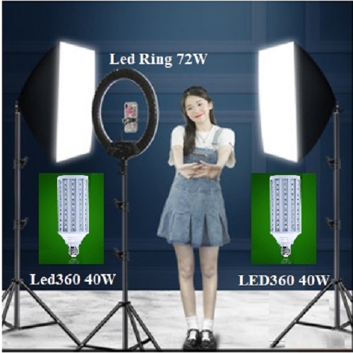 Combo Bộ 3 Đèn Chụp Ảnh Thời Trang Chuyên Nghiệp, Setup Trọn Bộ Đèn Quay Video Chụp Sản Phẩm, Bóng Led360 + Led Ring Hàng Chính Hãng