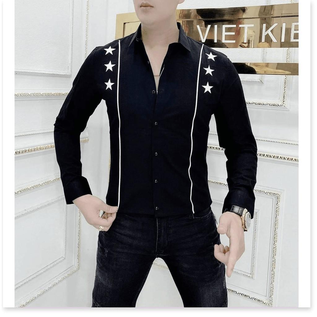 Áo sơ mi in thêu dài tay nam phong cách lịch lãm ôm body KME FASHION