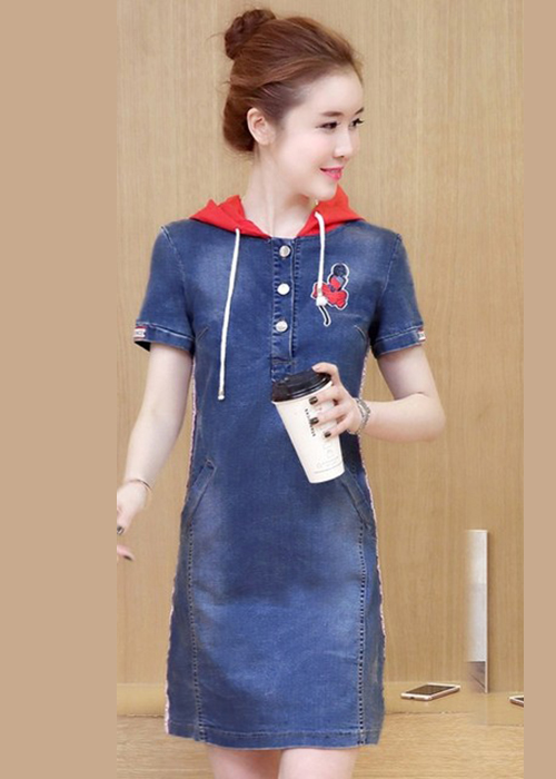 Đầm Jean Nữ Body Kèm Nón Thêu Hoa Cao Cấp