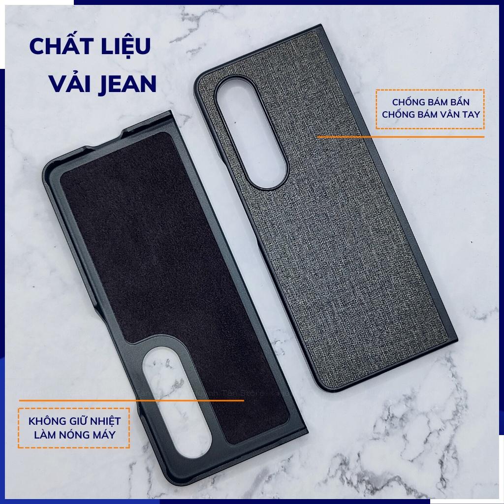 Ốp lưng z fold 4 fold 3 chống vân tay nhựa cứng viền đen vải jean 1 màu phụ kiện điện thoại huỳnh tân store