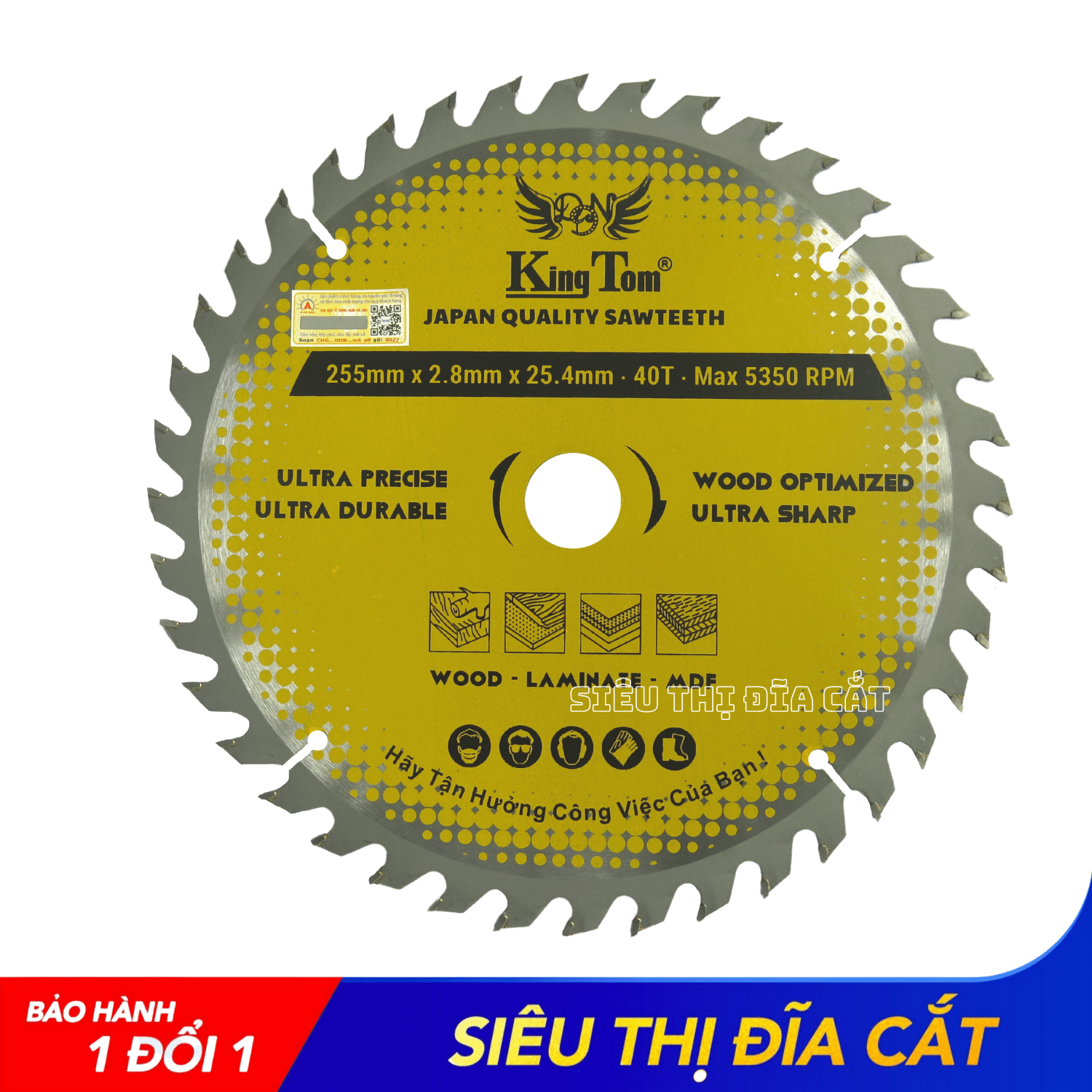 LƯỠI CƯA - LƯỠI CẮT GỖ 255-40 RĂNG KINGTOM VÀNG – CHẤT LƯỢNG VÔ ĐỊCH PHÂN KHÚC GIÁ RẺ!