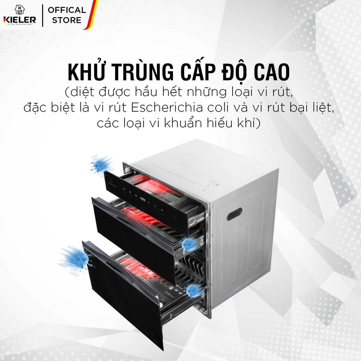 Tủ tiệt trùng âm tường Kieler KL-TA595 công nghệ khử trùng, làm sạch đồ dùng bếp bằng ozone và tia UV - Hàng Chính Hãng