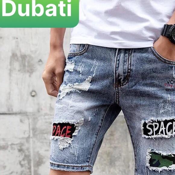 QUẦN SHORT SỌT LỬNG JEAN NAM CHẤT BÒ XANH THÊU CHỮ SPACE THÁI LAN CAO CẤP-DB 190 - DUBATI FASHION
