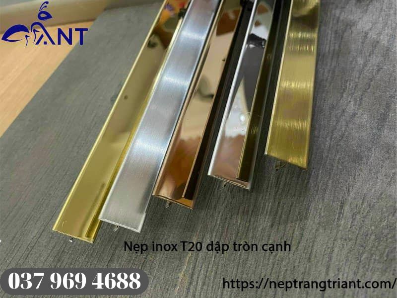 Nẹp inox T20 dập tròn cạnh, nẹp t inox, nẹp trang trí, dày 0.6 li, thanh dài 2m44, giá tính theo thanh