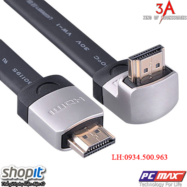 Cáp tín hiệu HDMI dẹt đầu bẻ góc 90 độ UGREEN 10284 - Hàng chính hãng