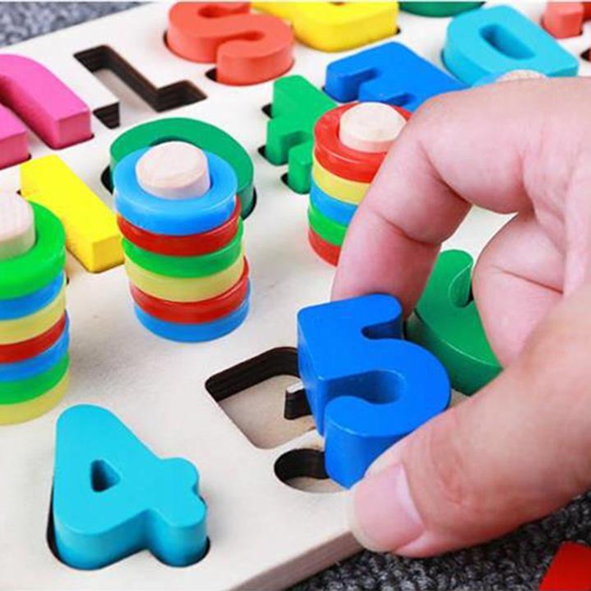 Đồ chơi gỗ cho bé học đếm số, cột tính bậc thang và bảng chữ cái, đồ chơi  giáo dục theo phương pháp Montessori  tặng tập tô màu