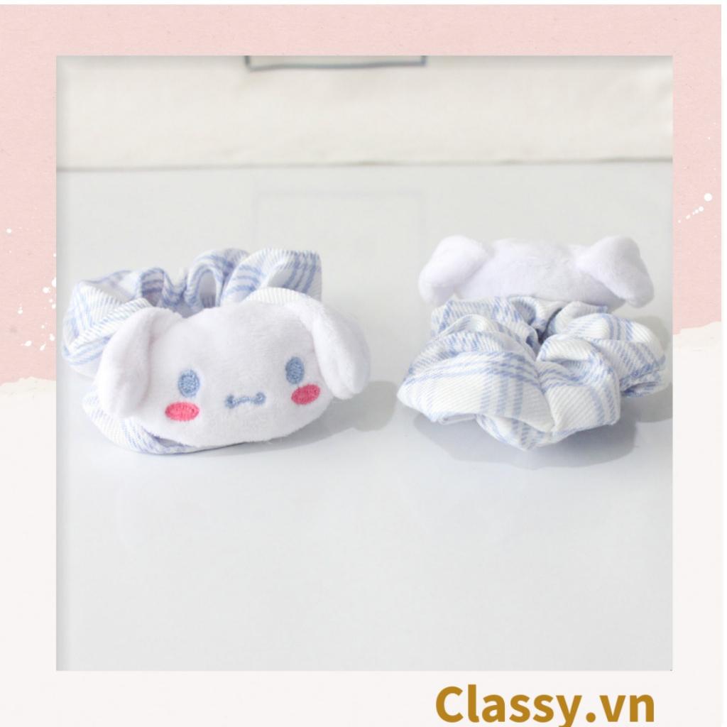 Dây cột tóc scrunchies kẻ sọc đính họa tiết hoạt hình giao ngẫu nhiên mix hàn quốc dành cho nữ PK1677