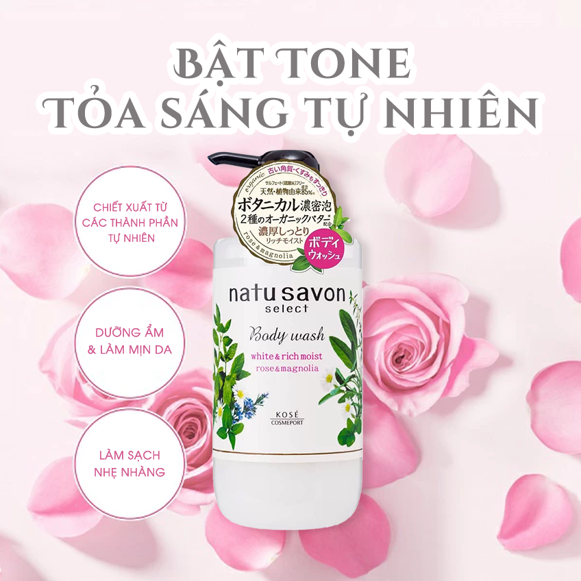 Sữa Tắm Dưỡng Trắng Và Mềm Mịn Da Kose Softymo Natusavon Select Body White &amp; Rich Moist (500ML)