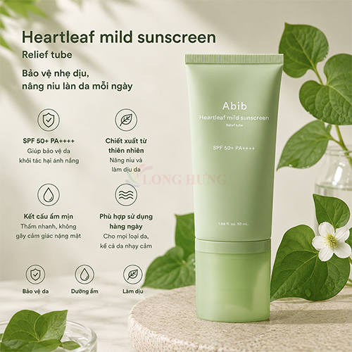 Kem chống nắng dưỡng da Abib Heartleaf Mild Sunscreen SPF50+PA++++ (50ml) - Hàng chính hãng