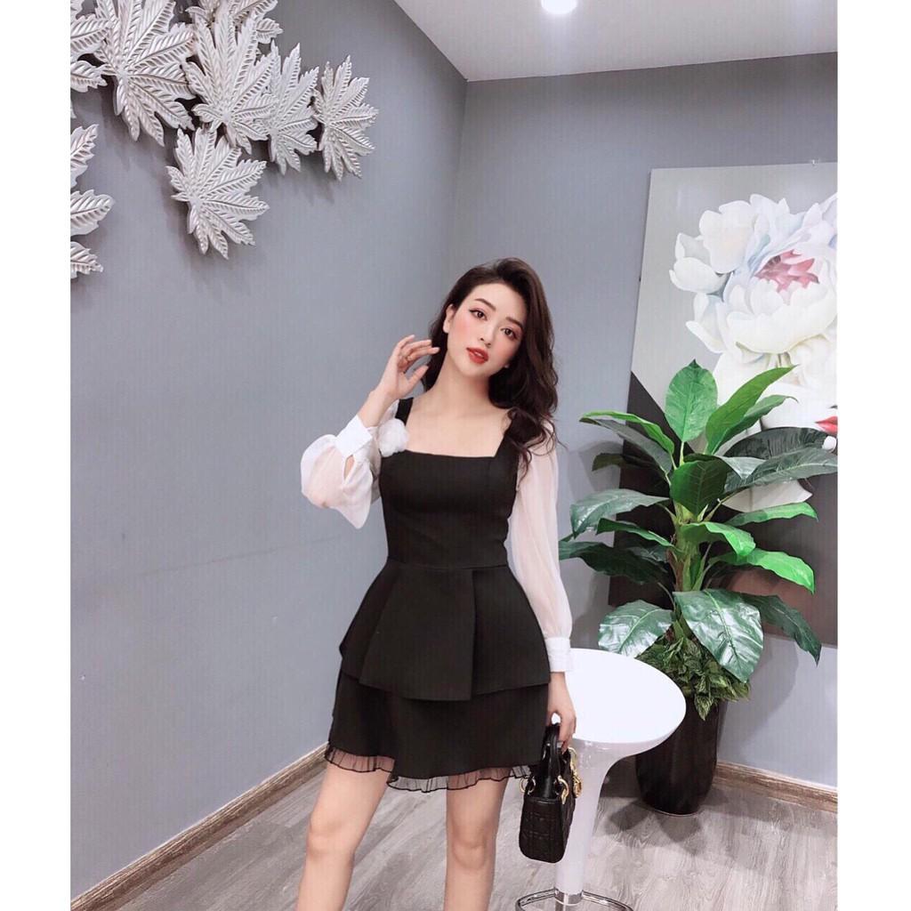 Đầm xòe tay voan phồng cài nơ hoa xinh xắn