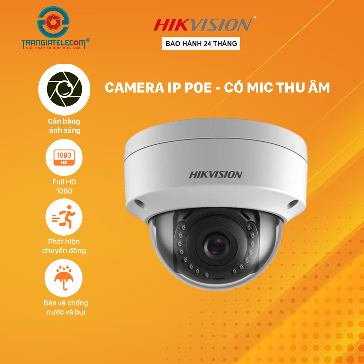 Camera IP Dome 2MP HIKVISION DS-2CD1123G0-IUF trong nhà, ngoài trời có mic - Hàng chính hãng