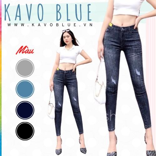 Quần Jean Nữ Skinny Cạp Cao KAVO BLUE Dáng Ôm Sát Màu Đen Xước M9-1-49
