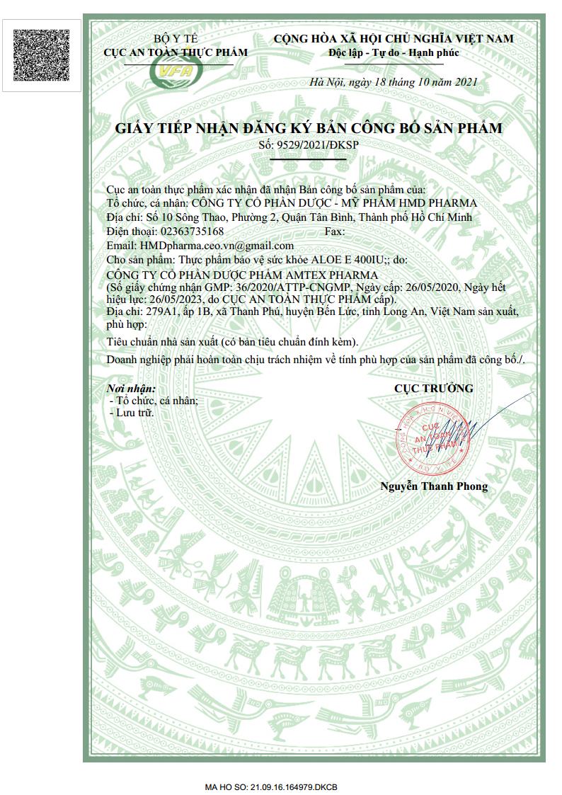 Viên uống bổ sung vitamin E, hỗ trợ làm đẹp da HMD ALOE E 400IU
