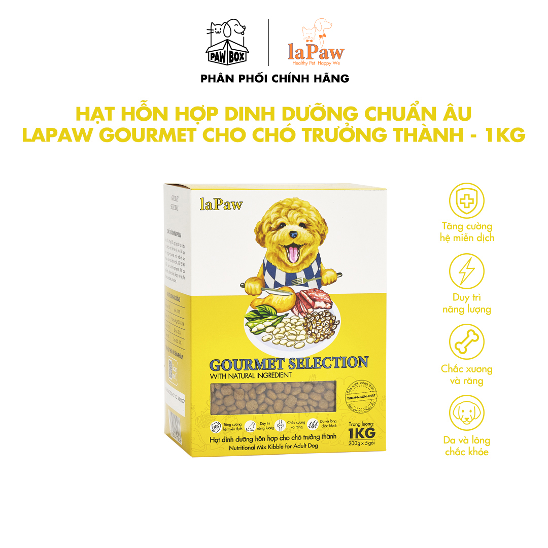 Hạt hỗn hợp cho chó trưởng thành dinh dưỡng chuẩn Âu laPaw Gourmet 1KG