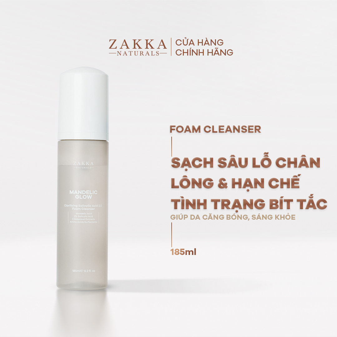 Sữa Rửa Mặt Tạo Bọt Zakka Naturals BHA, AHA Mandelic Glow Foam Cleanser 185ml