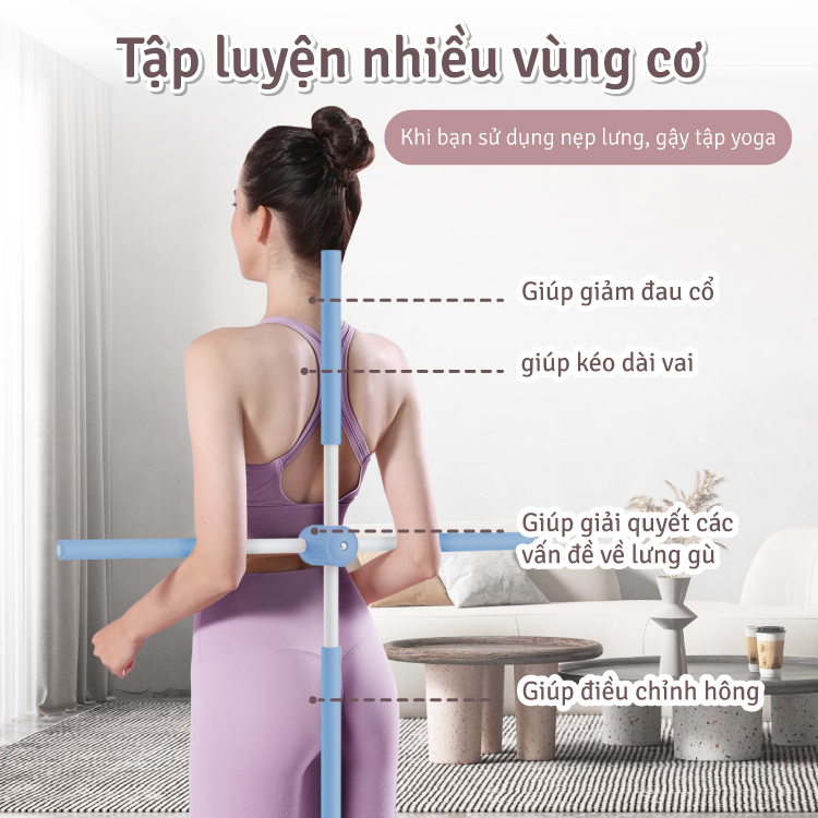 BG Gậy Tập Lưng, Vai PINK, Chống Gù, Uốn Thẳng Lưng, Gậy Tập Yoga