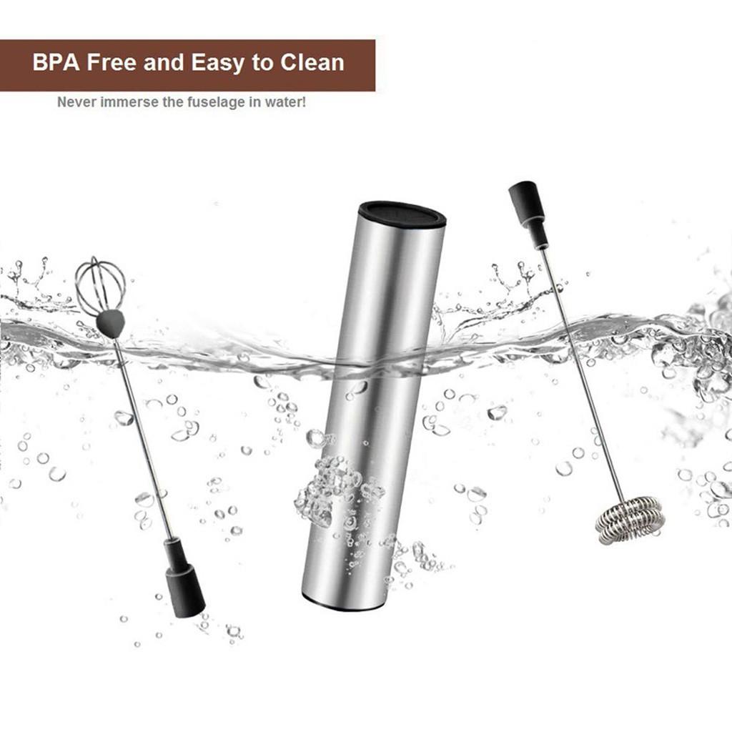 Usb Có Thể Sạc Đôi Mùa Xuân Đánh Đầu Điện Bọt Sữa Inox Cầm Tay Sữa Sữa Rửa Mặt Foamer Uống Phối Hai Tốc Độ # Dg4