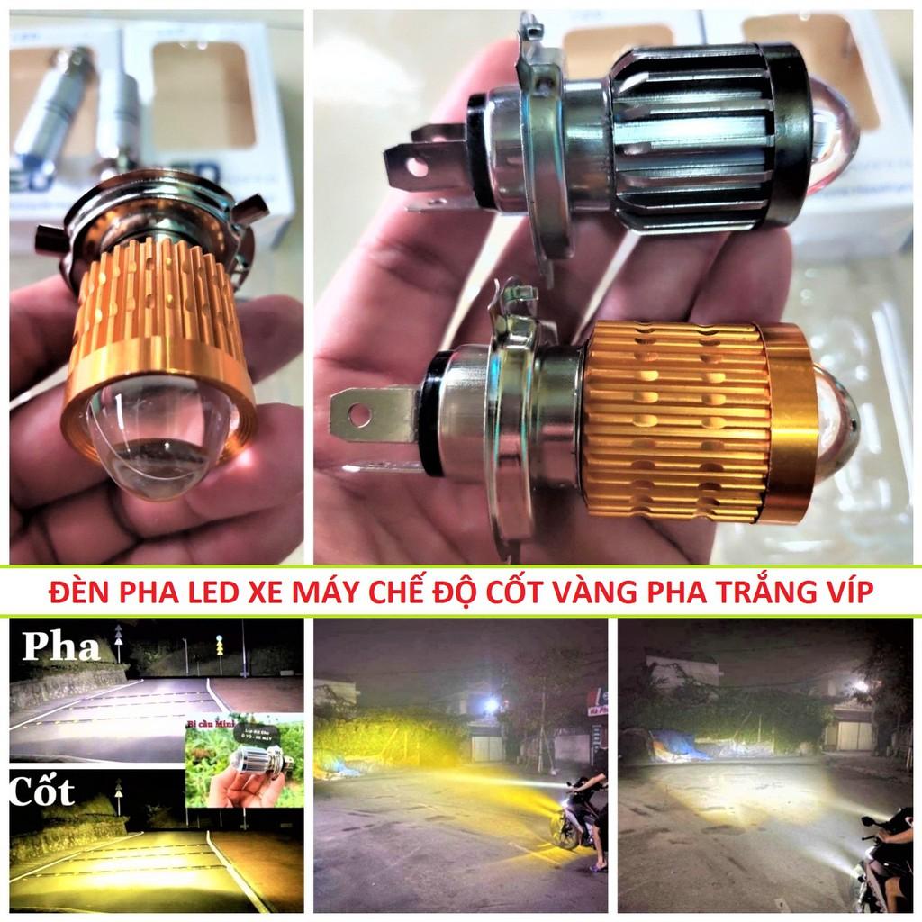 Đèn pha led siêu sáng xe máy 2 màu cốt vàng pha trắng loại tốt xài điện máy lắp các xe không cần chế