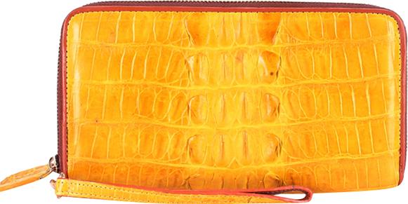 Ví Nữ Da Cá Sấu Nhiều Ngăn Gai Huy Hoàng HT3282 (11 x 22 cm) - Vàng Nghệ