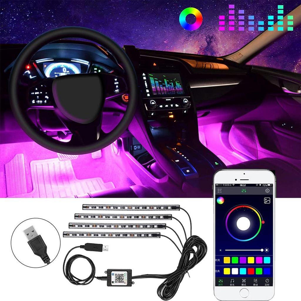 Set of 4 Contro RGB Wireless Colorful Lights Strip Lights RGB 12LED Car Interior Decoration