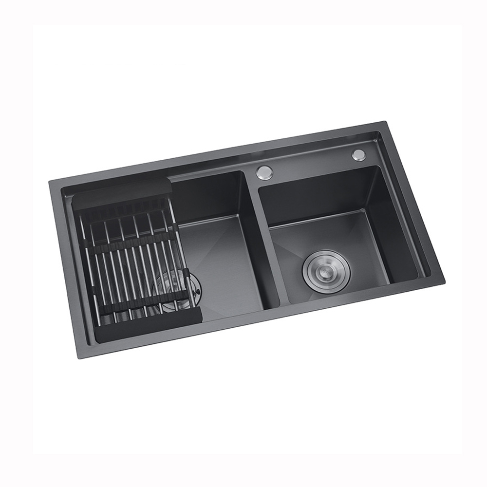 Chậu Rửa Chén Bát Schmidt Inox 304 2 Hố Lệch 82x45x23 Công Nghệ NaNo Đen Sáng Bóng, Bon Chau Rua Chen, Bồn Rửa Mặt Chống Bám Bụi , Tiếng Ồn Tốt, Kiểu Dáng Sang Trọng Đẹp Mắt -Hàng Chính Hãng.