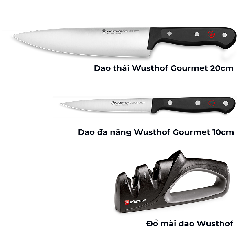 Bộ dao 3 món Wusthof Gourmet - Sản xuất tại Đức - Hàng chính hãng