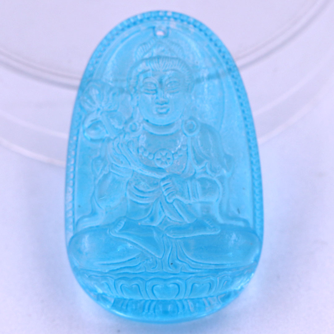 Dây chuyền inox Phật Đại Thế Chí Pha lê xanh biển - Phật hộ mệnh tuổi Ngọ - Size phù hợp cho nam và nữ