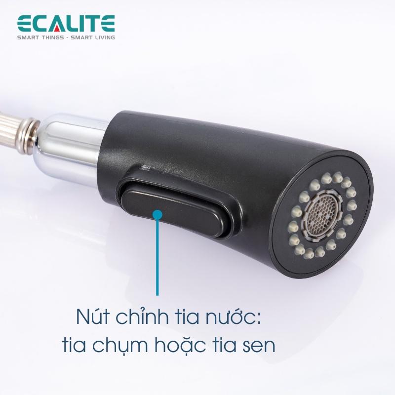 Vòi Rửa Chén Nóng Lạnh Ecalite EF-K624B - Đồng Thau Sơn Đen - Có Dây Rút - Điều Chỉnh Tia Nước - Hàng Chính Hãng