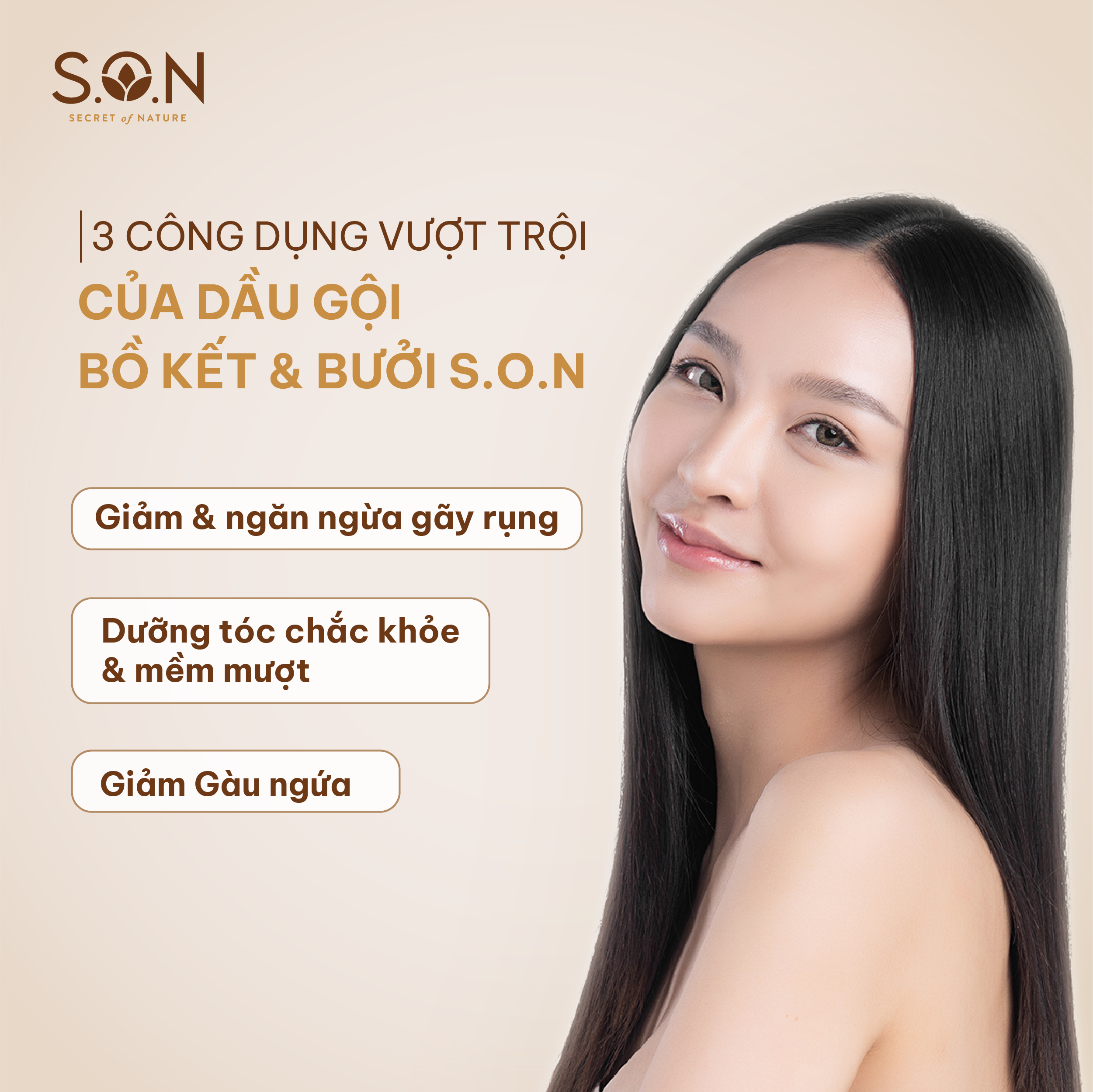 Dầu gội bồ kết & bưởi S.O.N giảm gãy rụng, giảm gàu, dưỡng mượt tóc