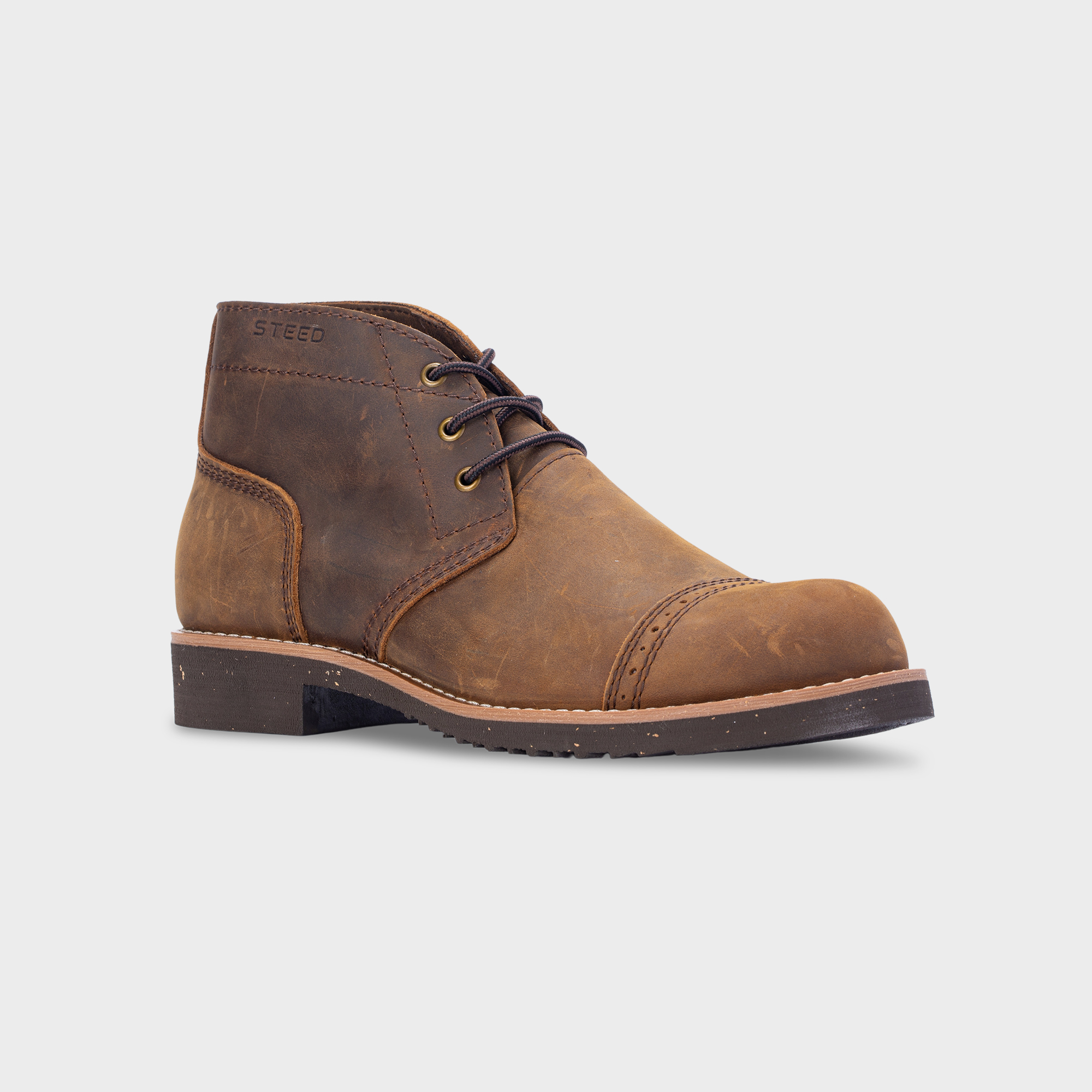 Giày boot nam da bò sáp cao cấp cổ lửng CHUKKA CAPTOE - STEELER đế khâu phong cách workwear
