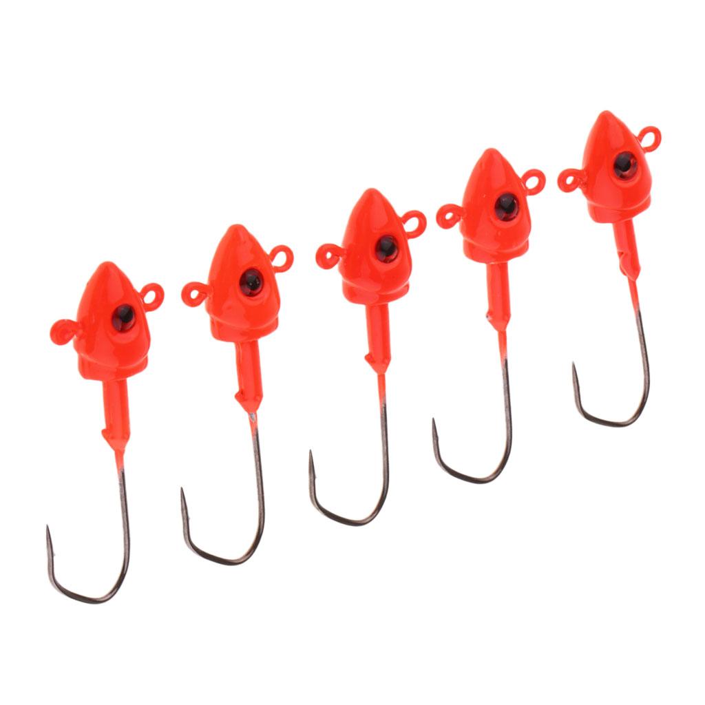 5pcs Jig Head Fishing Hooks Lure Weighted and Fast Sinking Red 5cm/7g