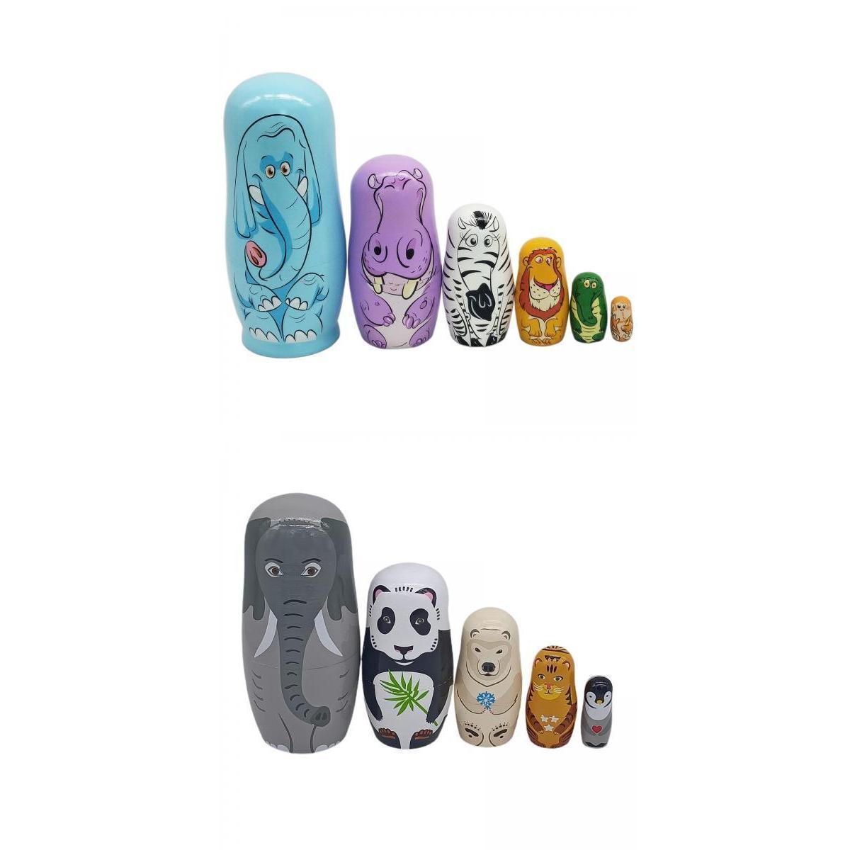12 Pieces Matryoshka Russian Nesting Dolls Babushka Cartoon Animal Pattern