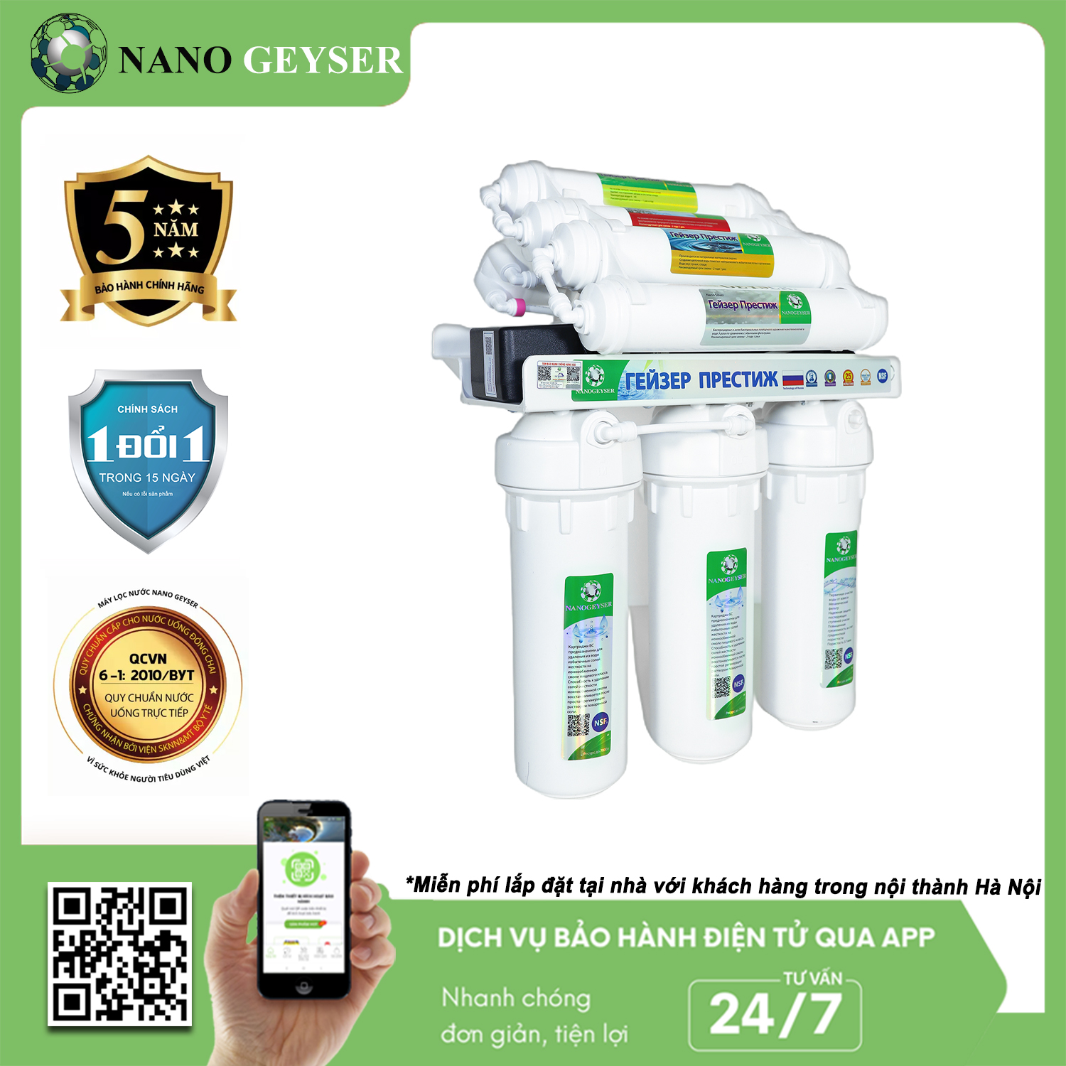 Máy lọc nước Nano Geyser RO ECO, Công nghệ lọc nước tinh khiết RO - Hàng Chính Hãng