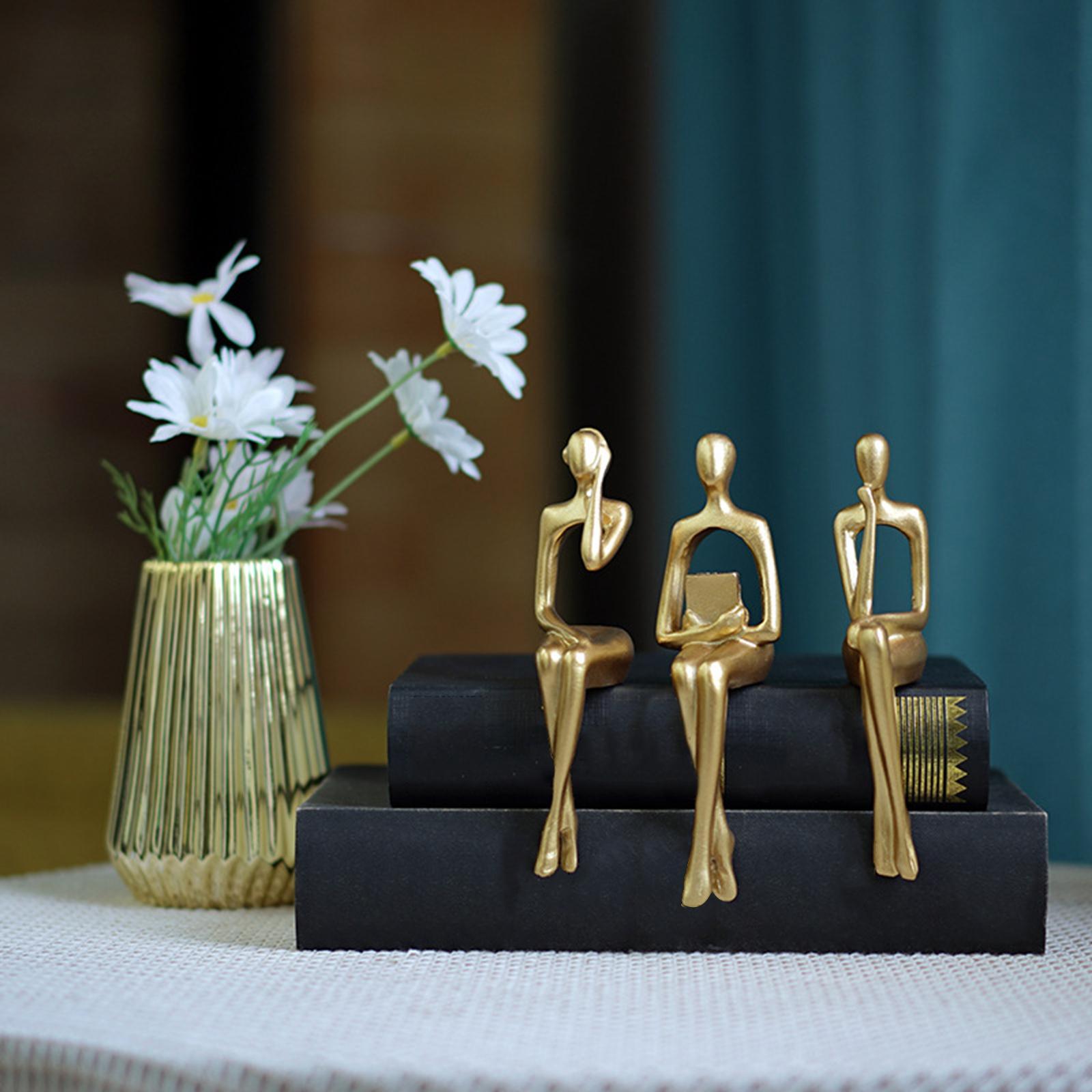 3PCS Sitting Thinker Statue Abstract Figurines for Shelf Tabletop