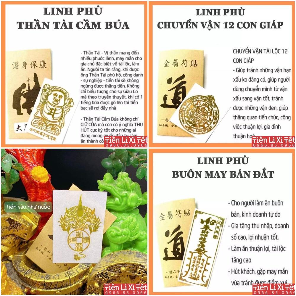 Combo 4 linh phù tài lộc, linh phù dán điện thoại, linh phù may mắn,miếng dán màn hình mặt sau