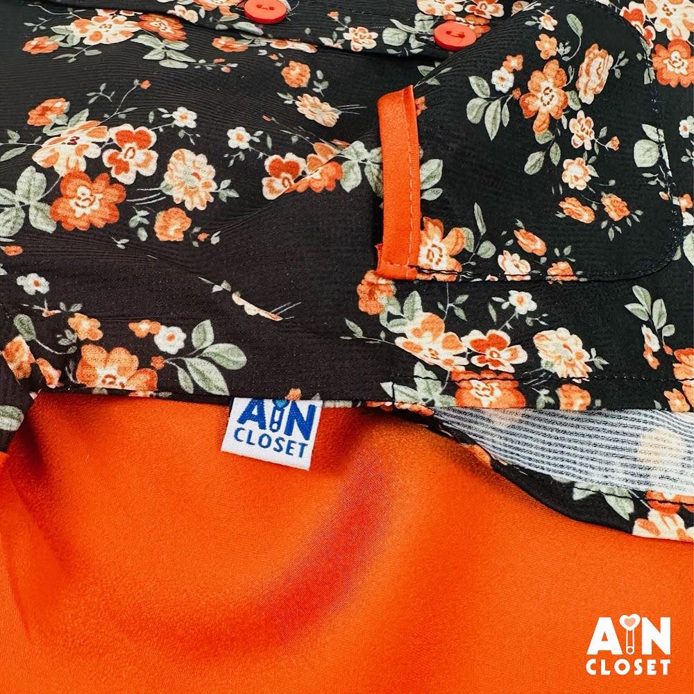 Bộ quần áo Bà ba Lửng bé gái họa tiết Hoa Nhí Đen lụa tằm - AICDBGPKUYTV - AIN Closet