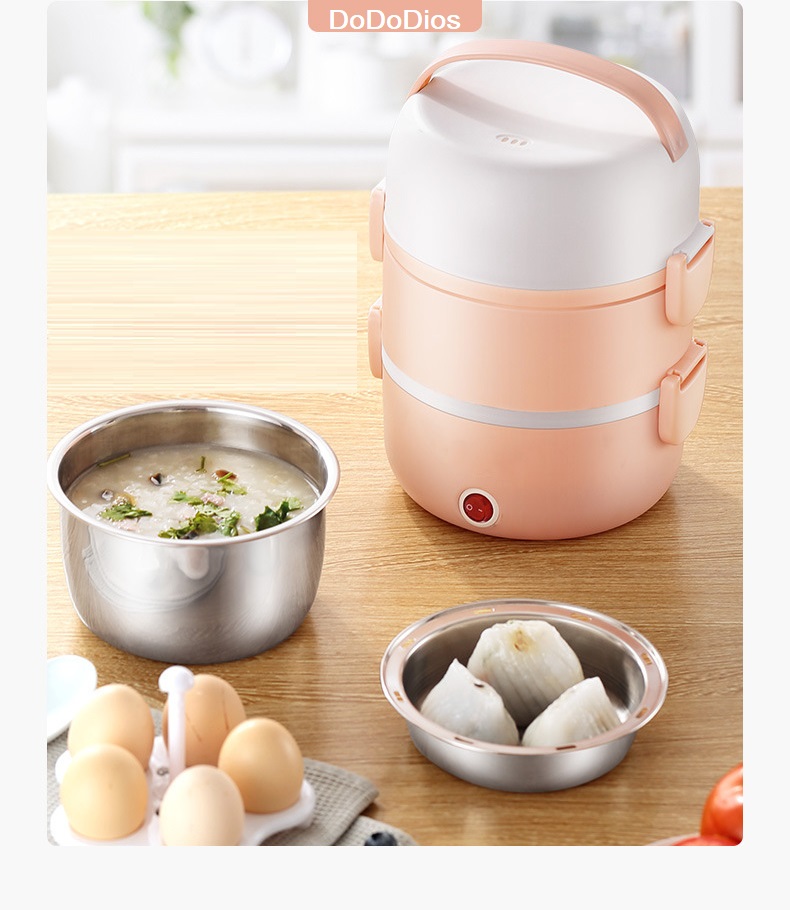 Hộp cơm cắm điện giữ nhiệt 3 tầng, chất liệu inox 304 an toàn sức khỏe, hộp cơm giữ nhiệt, hộp cơm văn phòng tiện lợi - Chính hãng DoDoDios