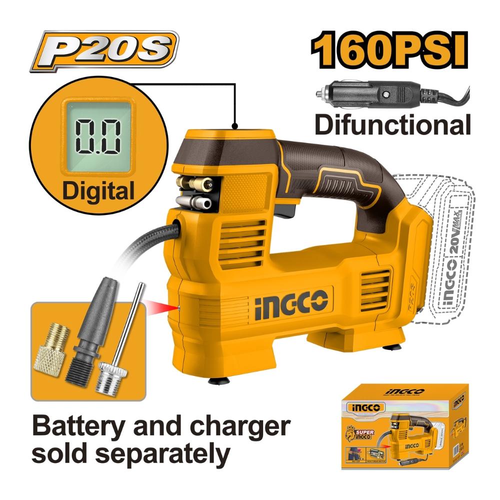 MÁY BƠM HƠI LỐP XE Ô TÔ DÙNG PIN 20V-160PSI INGCO CACLI2012 - HÀNG CHÍNH HÃNG
