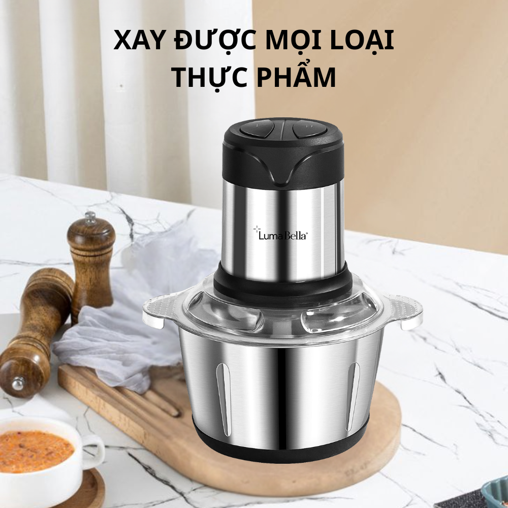 Máy xay thịt, máy xay sinh tố, xay đa năng Lumabella B-5002, công suất lớn 500W,cối 2L loại Inox304 - HÀNG CHÍNH HÃNG