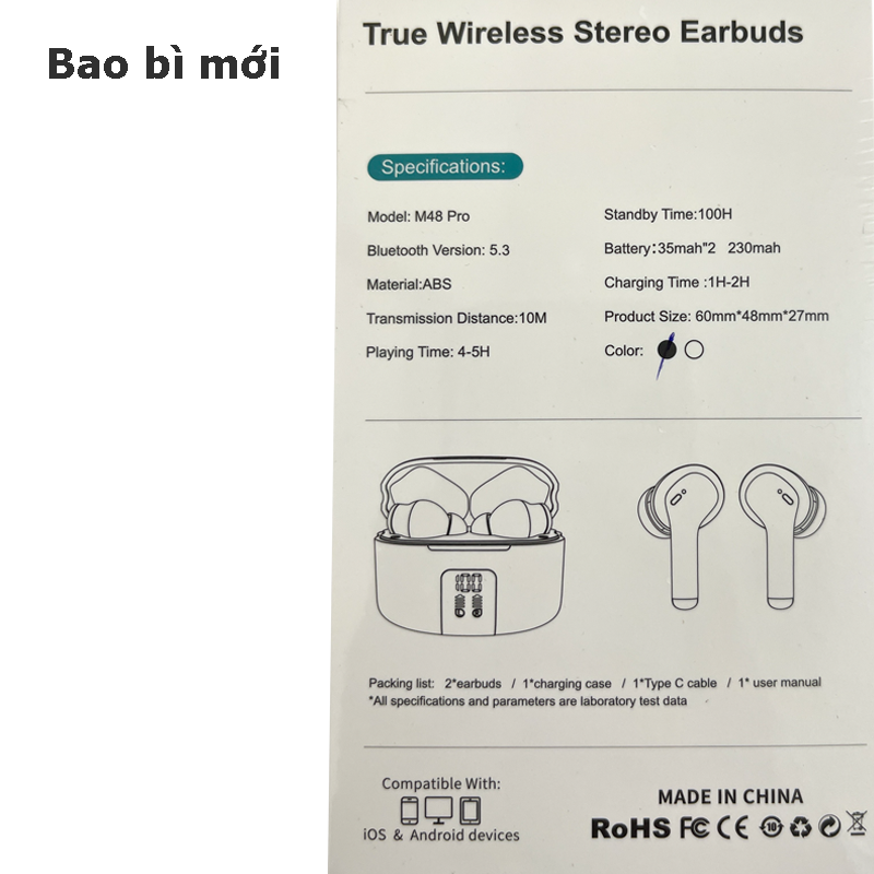 Tai nghe bluetooth nhét tai V5.3 chính hãng chống ồn cao cấp dùng cho iPhone Samsung OPPO VIVO HUAWEI XIAOMI tai nghe không dây True Wireless - Hàng Chính Hãng PKCB