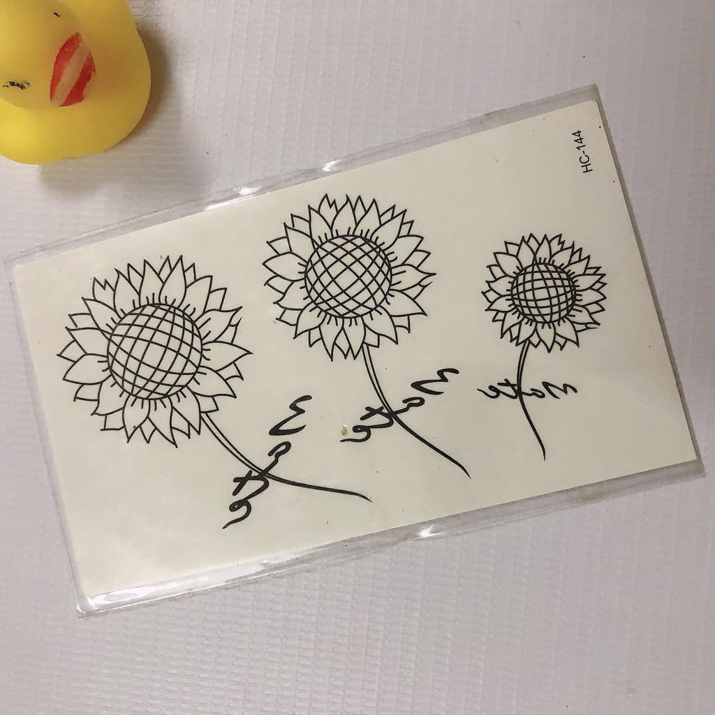 Hình xăm dán hoa hướng dương trắng đen 10x6cm
