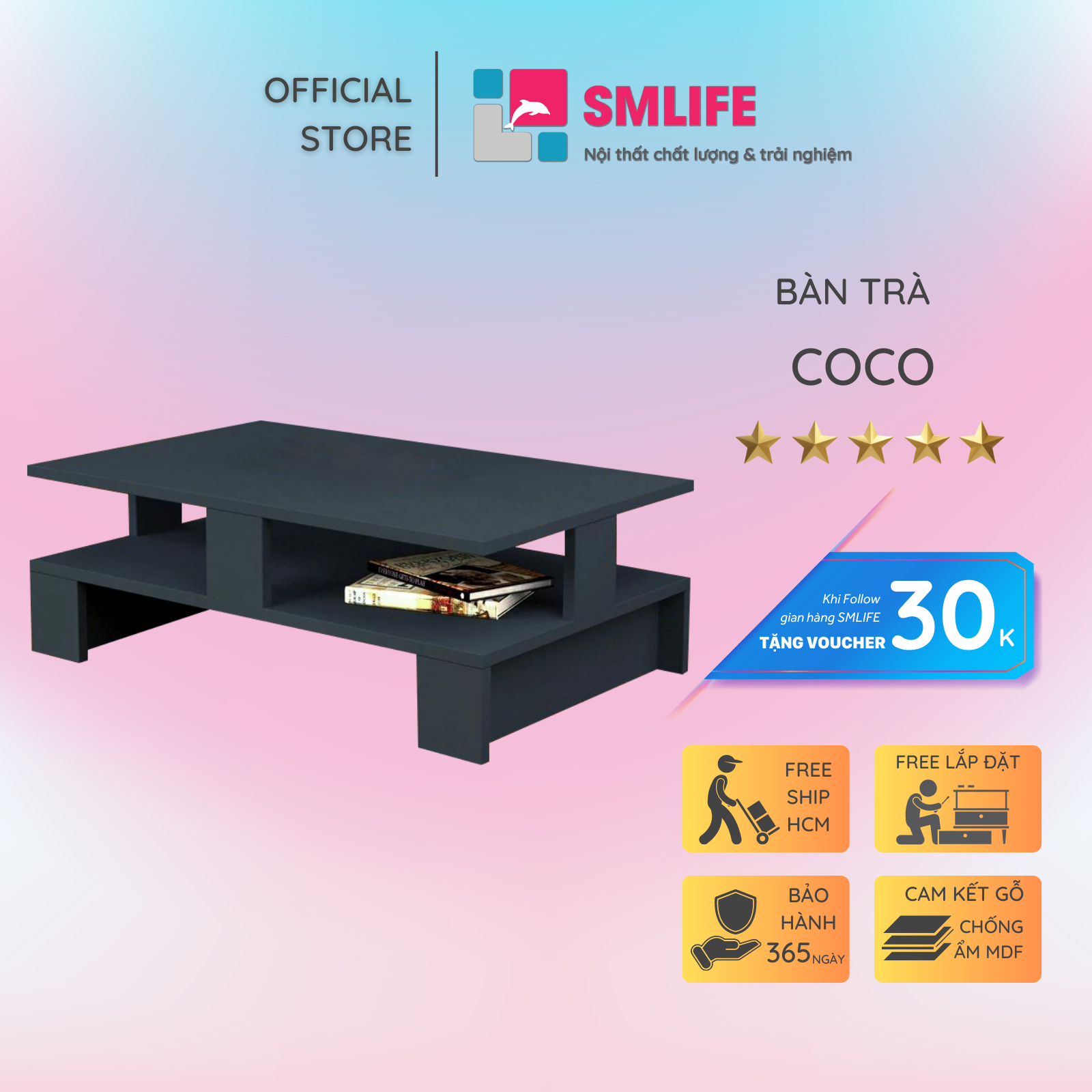 Bàn trà gỗ hiện đại SMLIFE Coco  | Gỗ MDF dày 17mm chống ẩm | D80xR50xC35cm