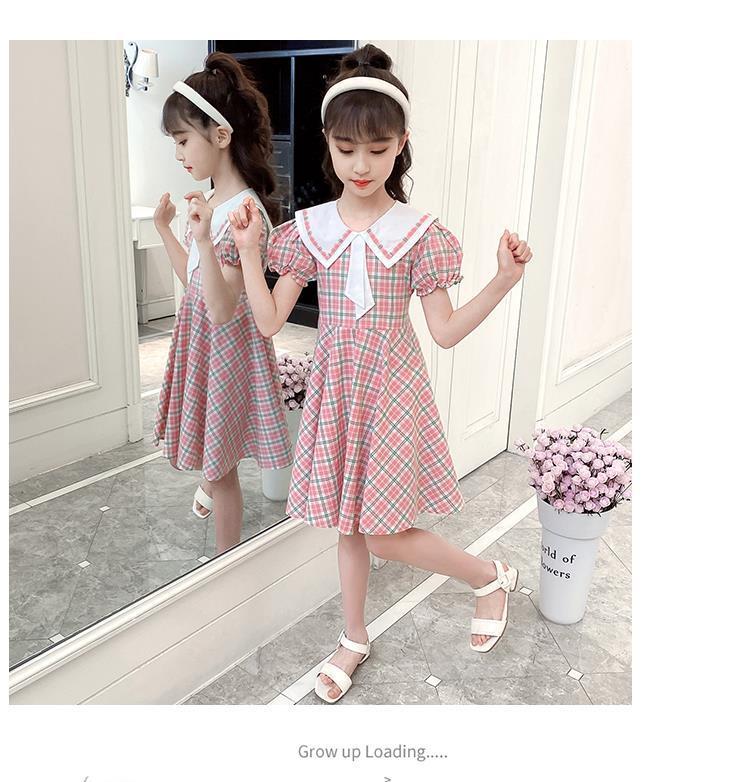 TOBE1SHOP Váy mùa hè cho bé gái 2023 Trẻ em cổ áo hải quân Hàn Quốc váy kẻ sọc đỏ