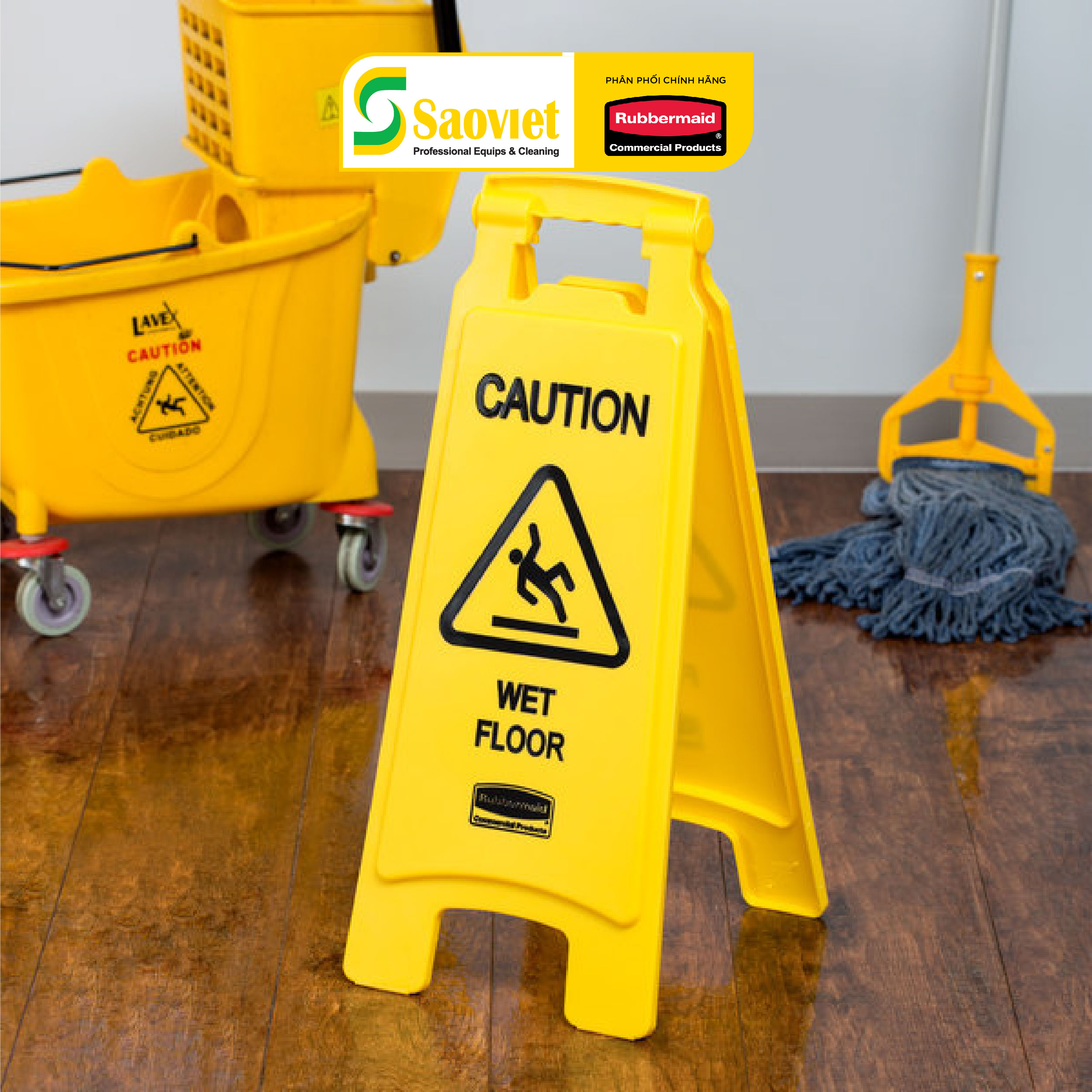 Biển Nhựa Thông Báo Sàn Ướt RUBBERMAID Chính Hãng - SKU: FG611277YEL | SAOVIETCO