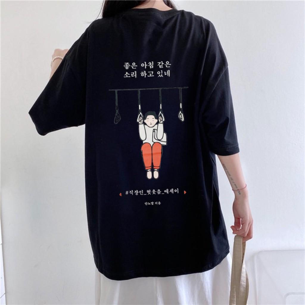 Áo thun tay lỡ Chữ Hàn phông Unisex nam nữ tee oversize form rộng pull Ulzzang Streetwear Hàn Quốc vải mềm