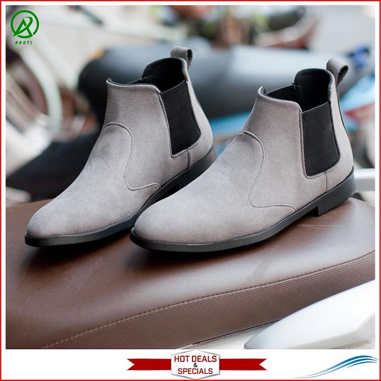 Giày Chelsea Boot Nam Cổ Chun Da Búc Xám Phong Cách Hàn Quốc - CB520-bucxamhun