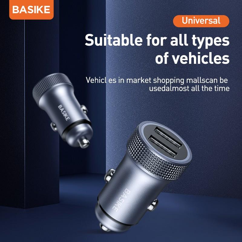 Tẩu sạc xe hơi BASIKE BSK-UT75 15W làm từ kim loại đầu ra USB kép thông dụng và di động-Hàng chính hãng