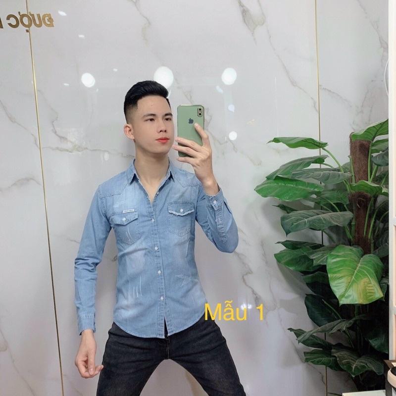 Áo sơ mi bò nam xanh/ áo jeans nam xanh 2021