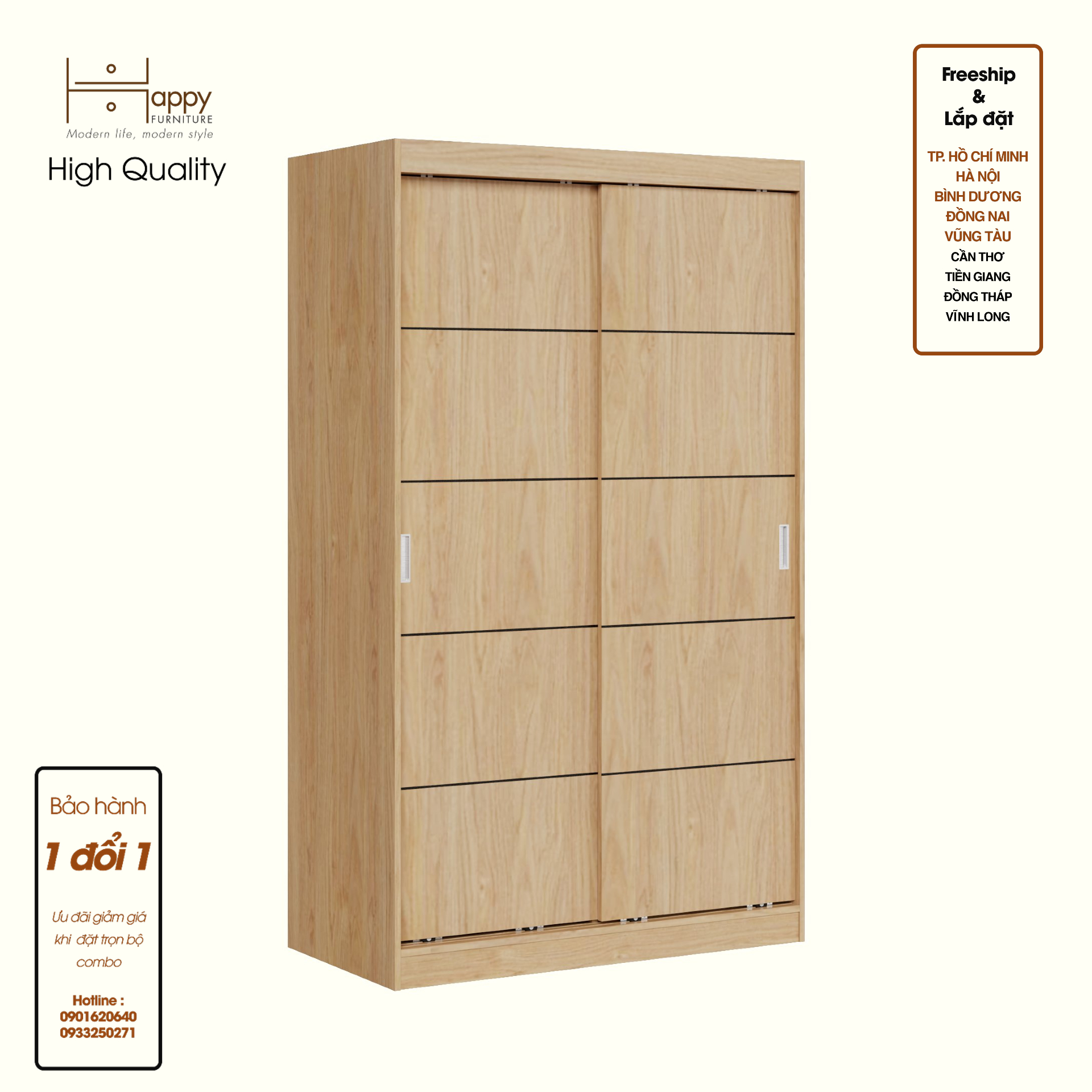 HAPPY FURNITURE , Tủ treo quần áo cửa lùa - RUNI , TCL_005 , 120cm x 60cm x 203cm